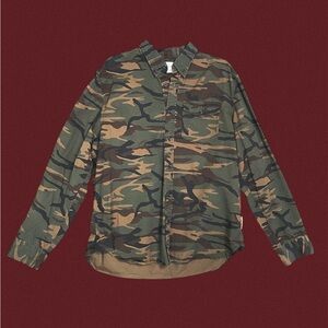 Field & Stream green and khaki camo button-up shirt